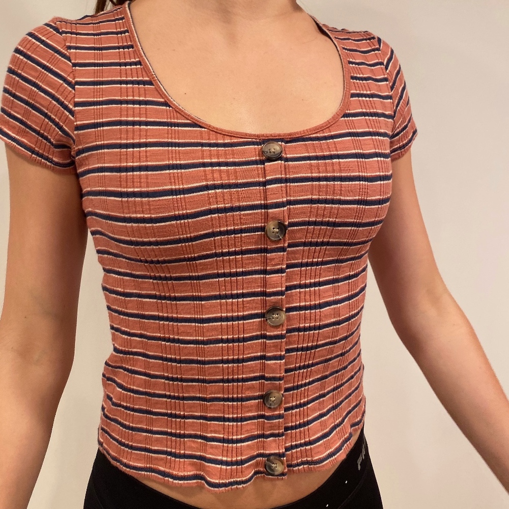 AEO Pink Striped Tee